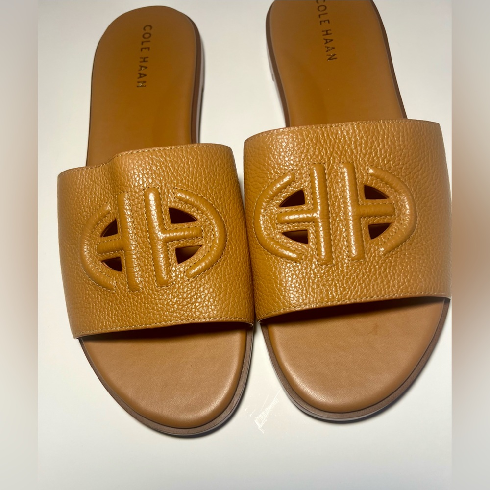 Cole Haan Women's Brown pebble leather Slide Sandals 10B NWOb